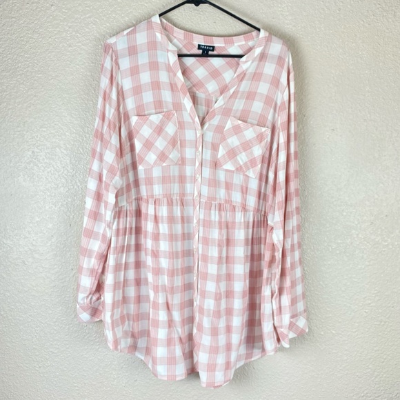 Torrid Pink Plaid Button Up Tunic Size 1 - Picture 3 of 11